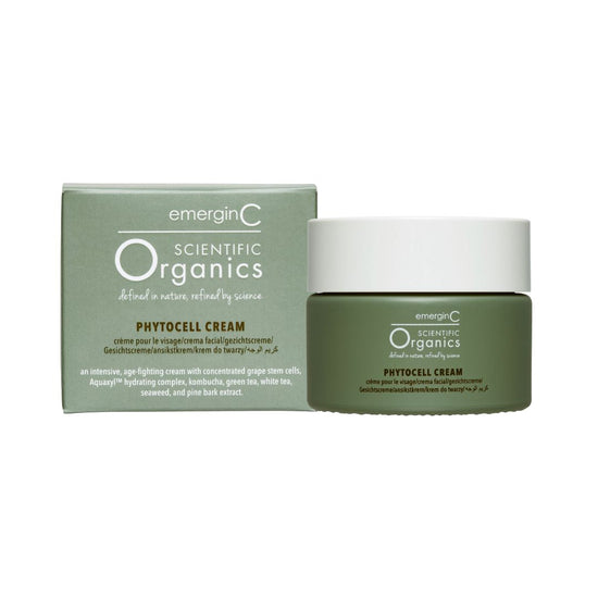 A 50 ml container of Emergin C Scientific Organics Phytocell Cream and packaging box on a white background, uploaded on Spa Circle Brands product listing page.