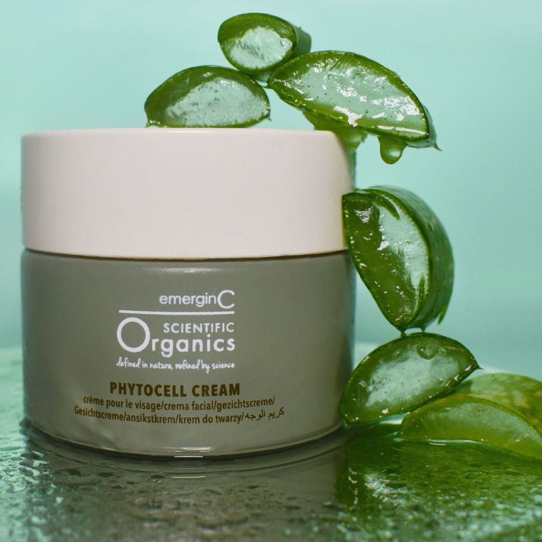 A creative product shot featuring Emergin C Scientific Organics Phytocell Cream 50 mL on Spa Circle Brands product listing page.