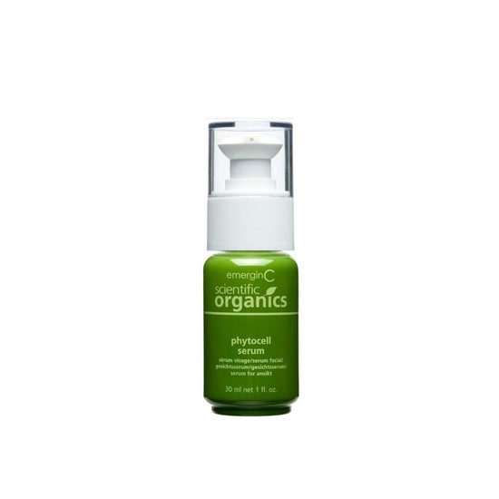 A 30 ml pump bottle of Emergin C Scientific Organics Phytocell Serum on a white background, uploaded on Spa Circle Brands product listing page.