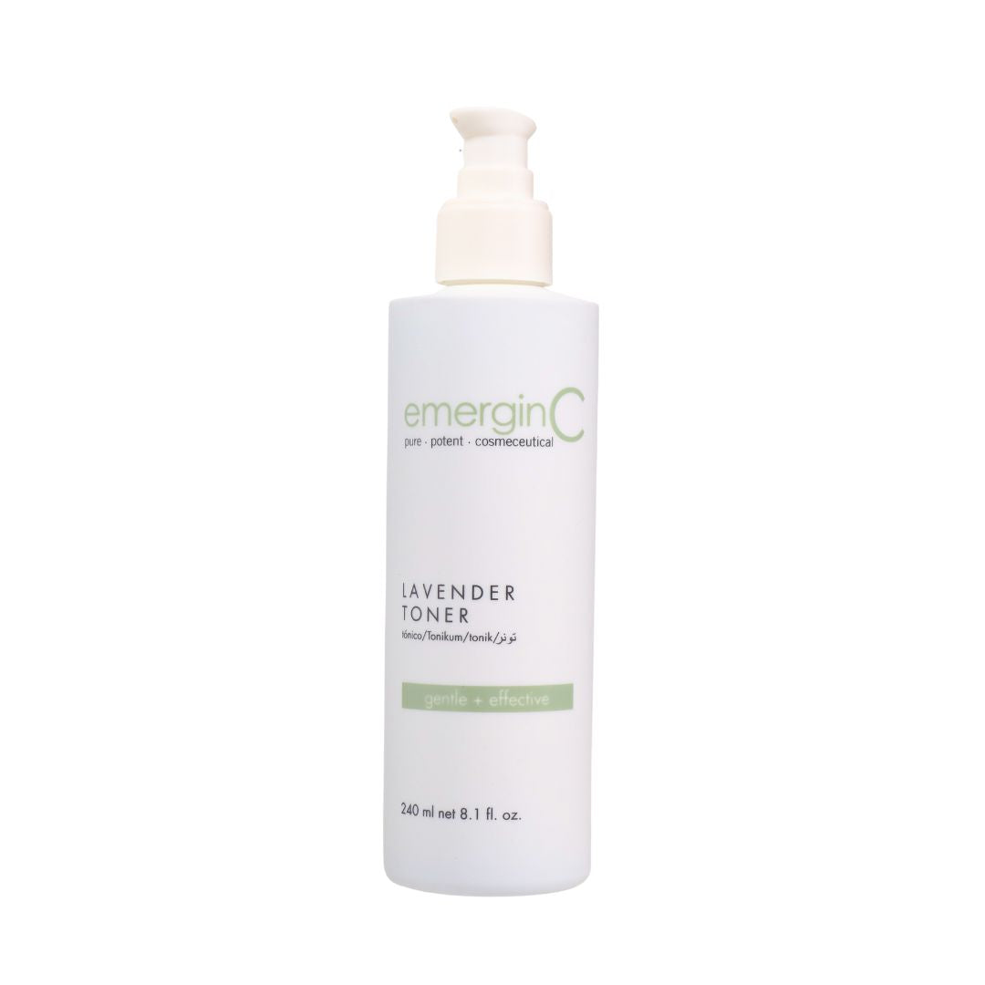 A 240ml trade-size bottle of EmerginC Lavender Toner on a white background, uploaded on Spa Circle Brands product listing page.
