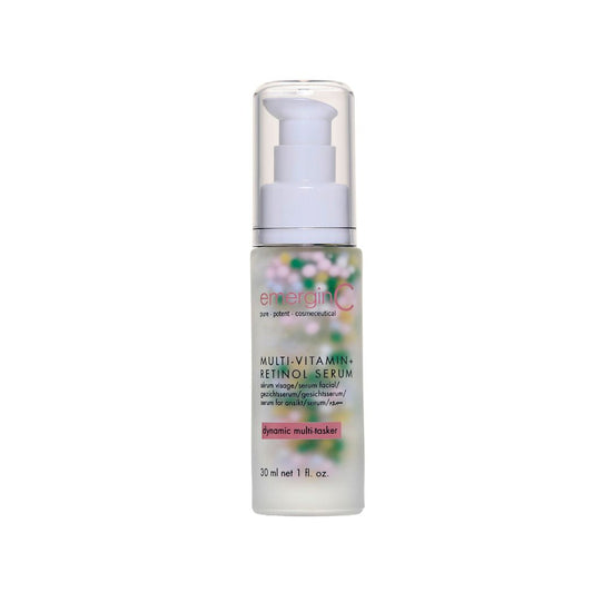 A 30ml retail size bottle of EmerginC Multi-Vitamin + Retinol Serum on a white background, uploaded on Spa Circle Brands product listing page.