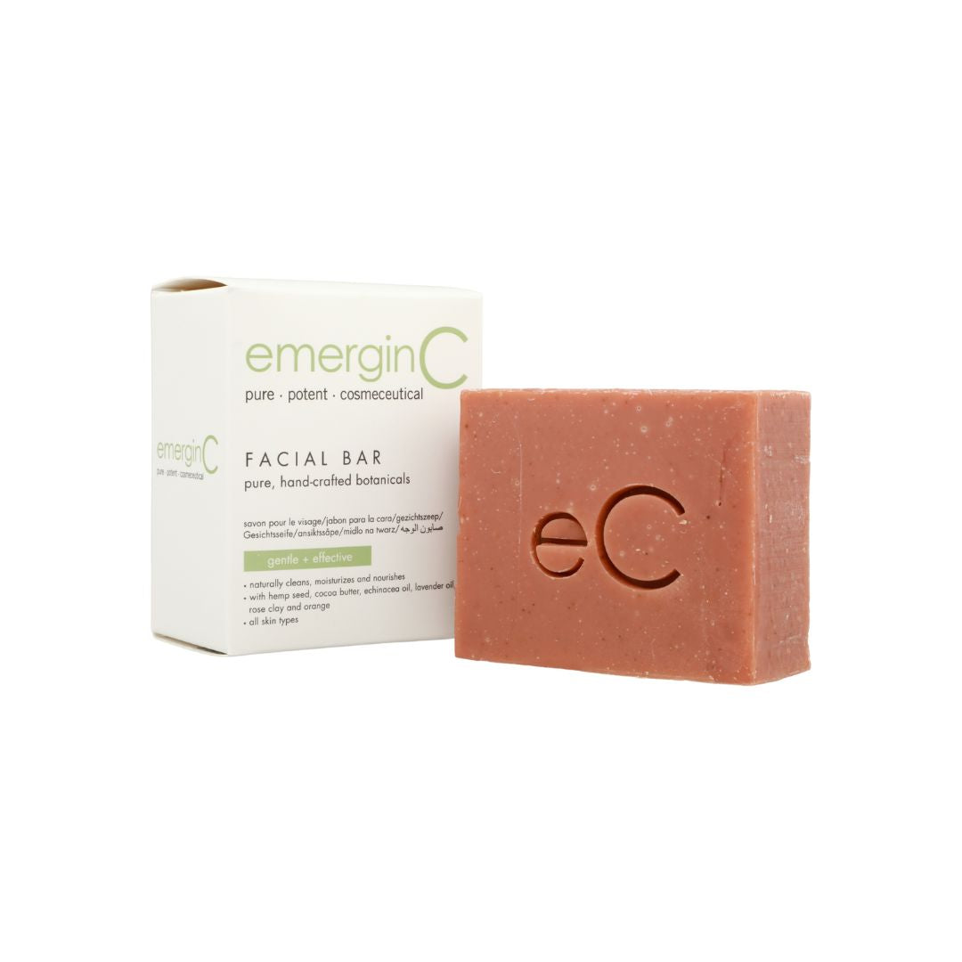 EmerginC Signature Facial Bar127.5 g and packaging box on a white background, on Spa Circle Brands product listing page.