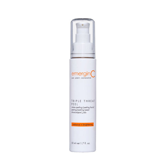 A 50ml retail-size bottle of EmerginC Triple Threat Peel on a white background, uploaded on Spa Circle Brands product listing page.