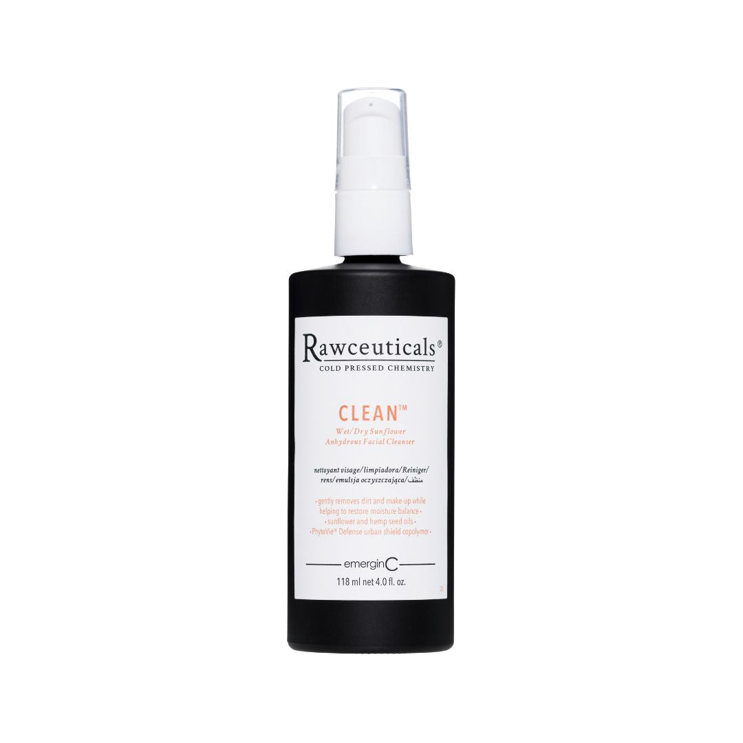A 118 ml pump bottle of Rawceuticals Clean Cleanser on a white background, uploaded on Spa Circle Brands product listing page.