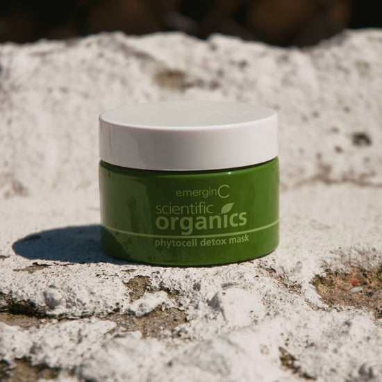 A creative product shot featuring Emergin C Scientific Organics Phytocell Detox Mask on Spa Circle Brands product listing page.