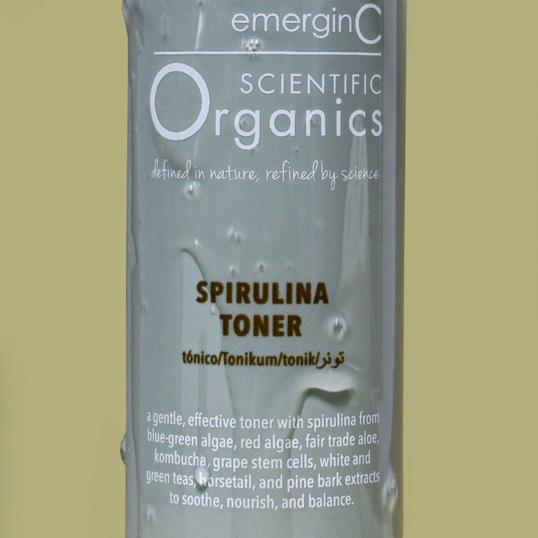 A shot featuring the Scientific Organics Spirulina Toner on a colored background, uploaded on Spa Circle Brands product listing page.